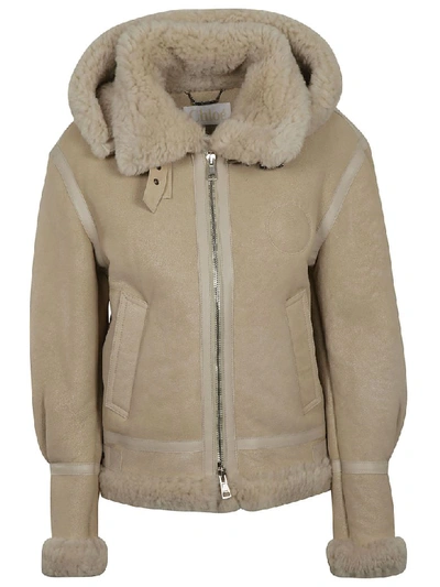 Chloé Fur Zipped Jacket In Natural White