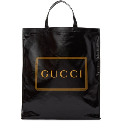 Gucci Logo Printed Coated Canvas Tote Bag In Black