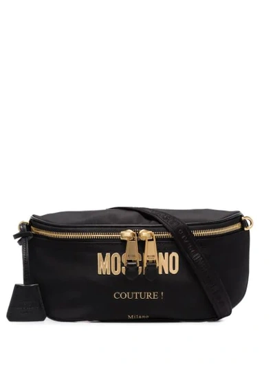 Moschino Logo Print Belt Bag In Black