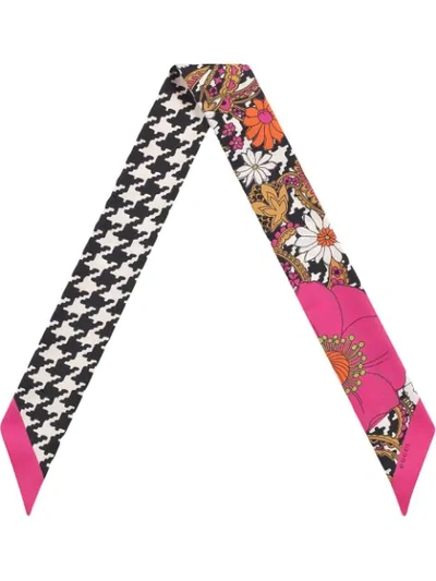 Gucci Silk Neck Bow With Retro Flowers And Houndstooth In Pink