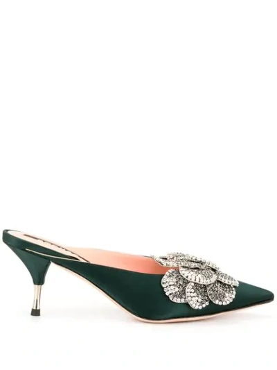 Rochas Formia Jewel Embellished Mules In Green