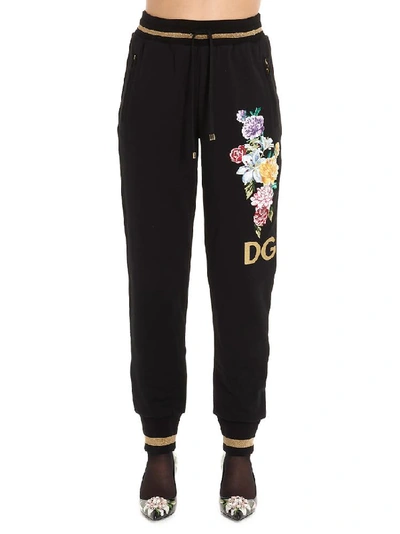 Dolce & Gabbana Floral Embroidered Track Trousers In Black