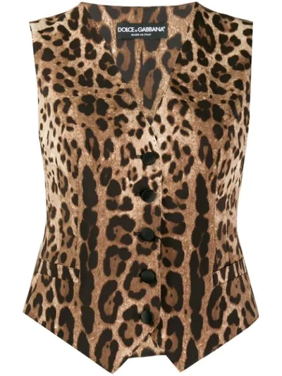 Dolce & Gabbana Leopard-print Wool-blend Waistcoat In Multicolor