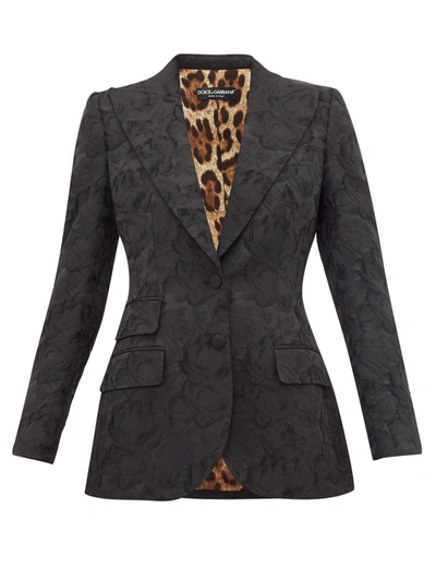 Dolce & Gabbana Single-breasted Rose-jacquard Fitted Blazer In Black