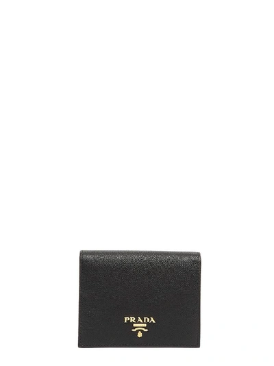 Prada Logo Button Bifold Wallet In Black
