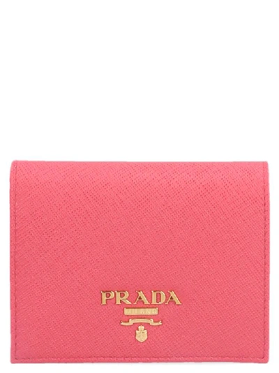 Prada Logo Button Bifold Wallet In Pink