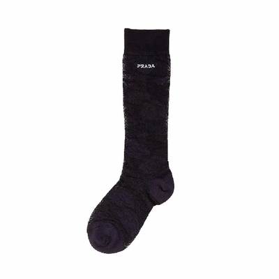 Prada Logo Embroidered Socks In Black