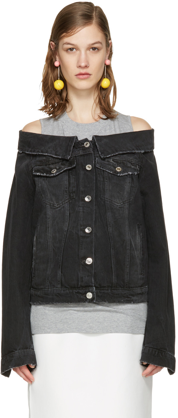black off the shoulder jean jacket
