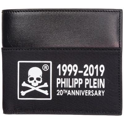 Philipp Plein Men's Genuine Leather Wallet Credit Card Bifold  Anniversary 20th In Black