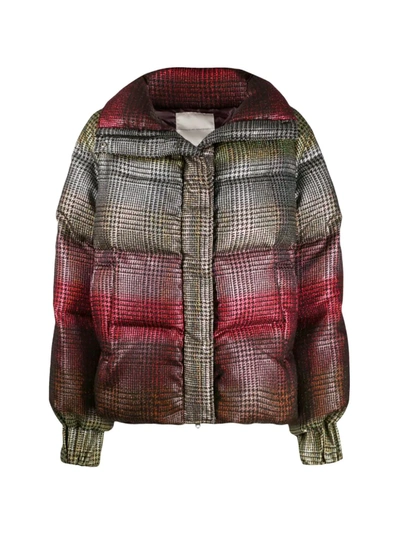 Marco De Vincenzo Rainbow Tartan Puffer Jacket In Red,gold,black