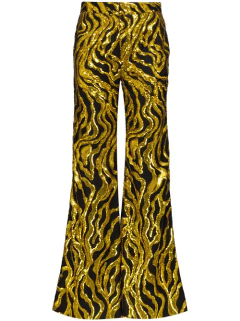 gold flared trousers