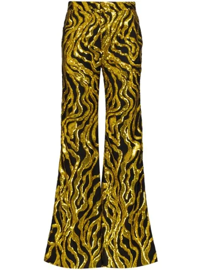 Halpern Sequin-embellished Flared Trousers In Gold