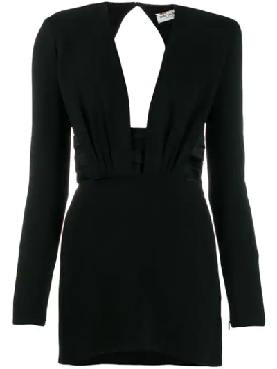 Saint Laurent Structured Shoulder Mini Dress In Black