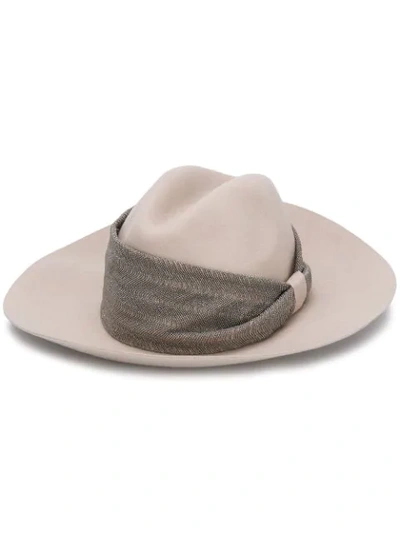 Brunello Cucinelli Embellished Band Fedora Hat In Neutrals