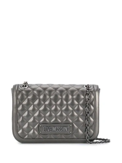 Love Moschino Quilted Logo Tote In Grey
