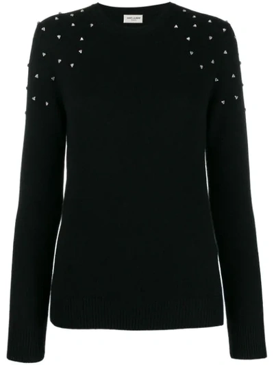 Saint Laurent Crystal-embellished Cashmere Jumper In Black