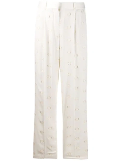 Victoria Beckham Metallic Dots Straight Trousers In White