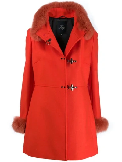 Fay Fur Details Coat In Red