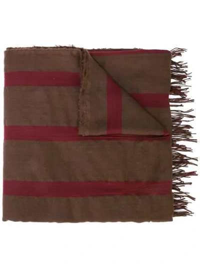 Uma Wang Striped Tassel Scarf In Red Brown