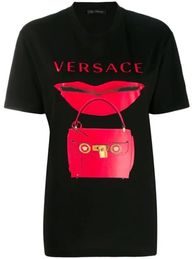 Versace Lips And Bag Print T-shirt In Black