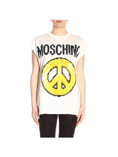 Moschino Capsule Collection Pixel T-shirt In Pure Cotton With Logo In White