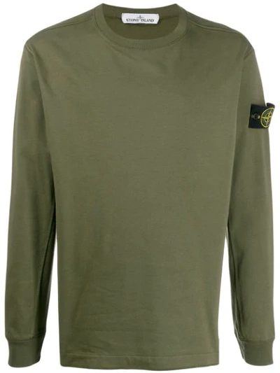 Stone Island Logo Embroidered Sweatshirt In Green