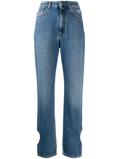 Msgm Heart Shape Cut Out Jeans In Blue