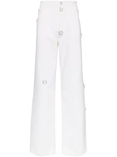 Raf Simons Ring-embellished Straight-leg Jeans In  White: