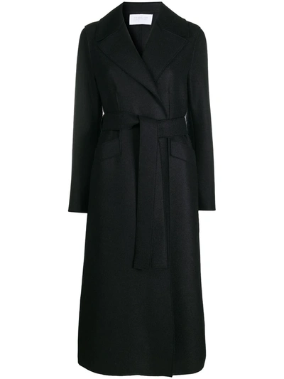Harris Wharf London Long Belted Felt Coat In Black