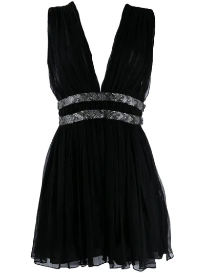 Saint Laurent Deep V-neck Mini Dress In Black