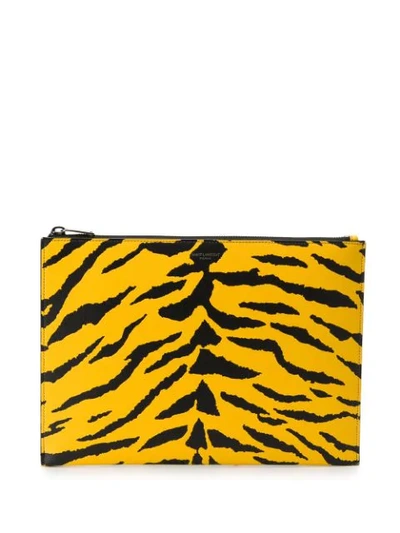 Saint Laurent Zebra Print Clutch In Yellow