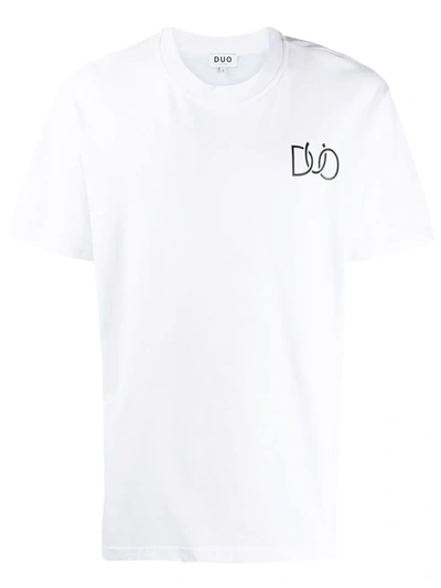 Duo Graphic Print Cotton T-shirt In White