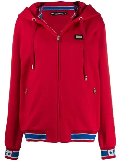 Dolce & Gabbana Logo Appliqué Zipped Hoodie In Red