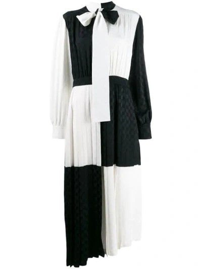 Msgm Checked Two-tone Long Dress In Black