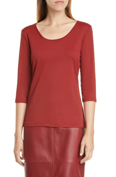 Hugo Boss Scoop Neck Stretch Jersey Top In Ruby