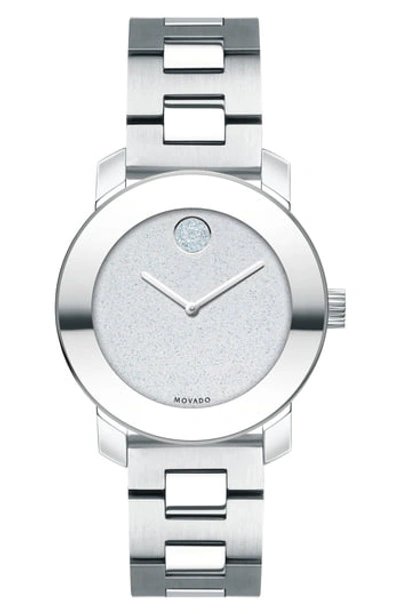 Movado Bold Iconic Bracelet Watch, 30mm In Silver/ Silver Glitter