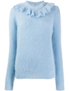 Miu Miu Ruffled Neck Jumper In Blue