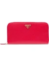 Prada Logo-plaque Ziparound Wallet In Red