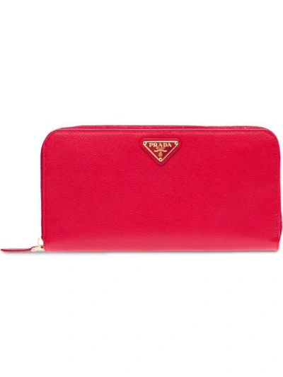 Prada Logo-plaque Ziparound Wallet In Red