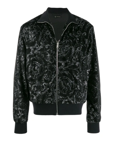 Versace Barocco Print Jacquard Sweatshirt In Black