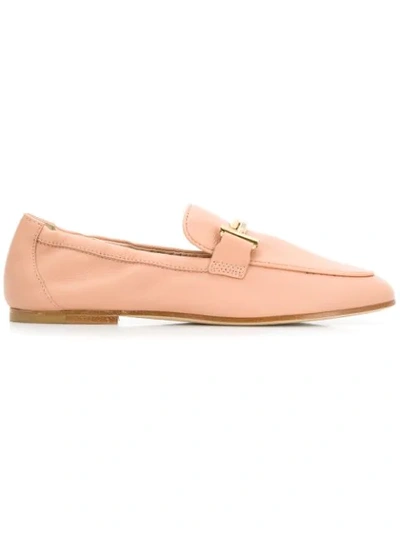 Tod's Double T-bar Leather Loafers In Light Pink