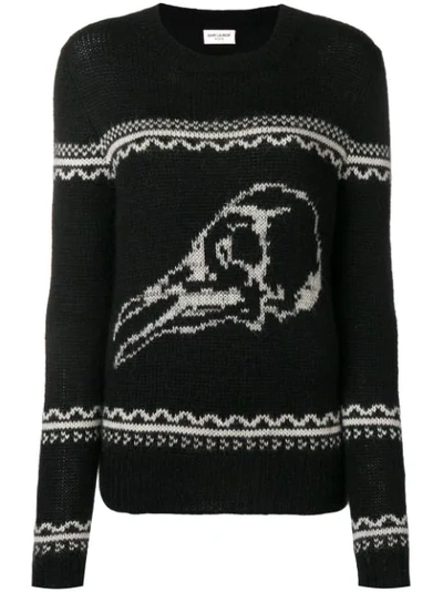 Saint Laurent Intarsia Wool-blend Pullover In Black
