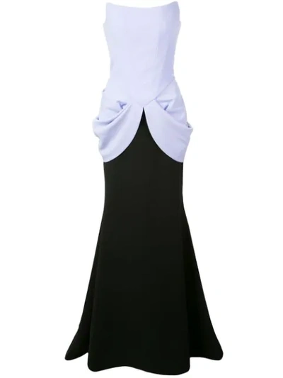 Christian Siriano Bustier Bodice Hip Draped Gown In Black