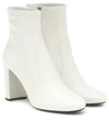 Prada Madras Leather Ankle Boots In White