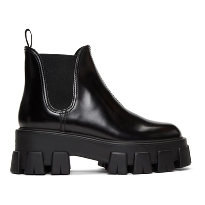 Prada 60 Glossed-leather Platform Chelsea Boots In Black