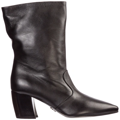 Prada Women's Leather Heel Boots In Black