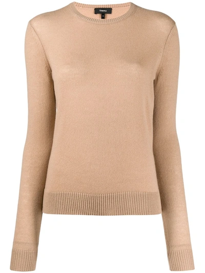 Theory Round Neck Jumper In Neutrals