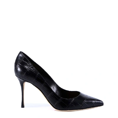 Sergio Rossi Croc Effect Pointed Toe Pumps In Black