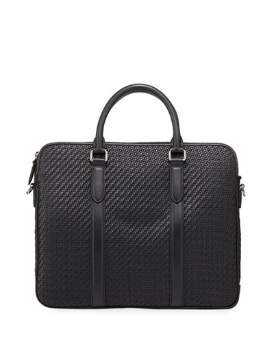 Ermenegildo Zegna Men's Pelle Tessuta Business Bag In Black