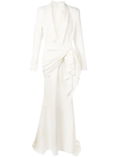Christian Siriano Deep V-neck Gown In White